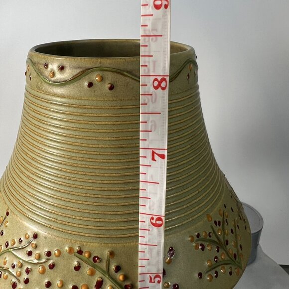 Yankee Candle Ceramic Votive Holder With Stand  Avocado Green Floral Design - Picture 8 of 8
